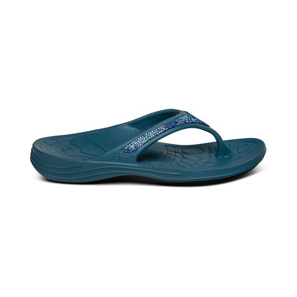 Aetrex Women's Fiji Orthotic Flip Flops Blue Sandals UK 0376-958